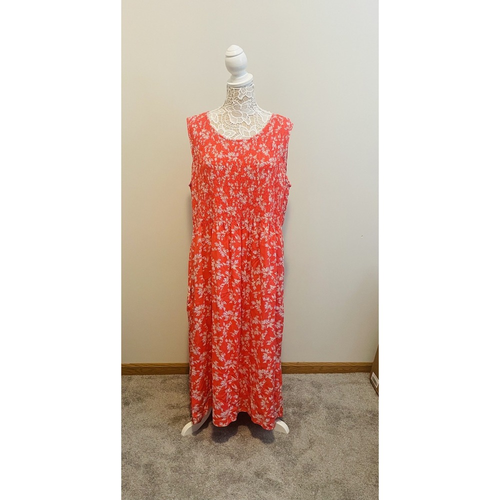 Croft & Barrow Womens Plus 2X Floral Smocked Maxi Dress Set Coral Blue 2 Pack